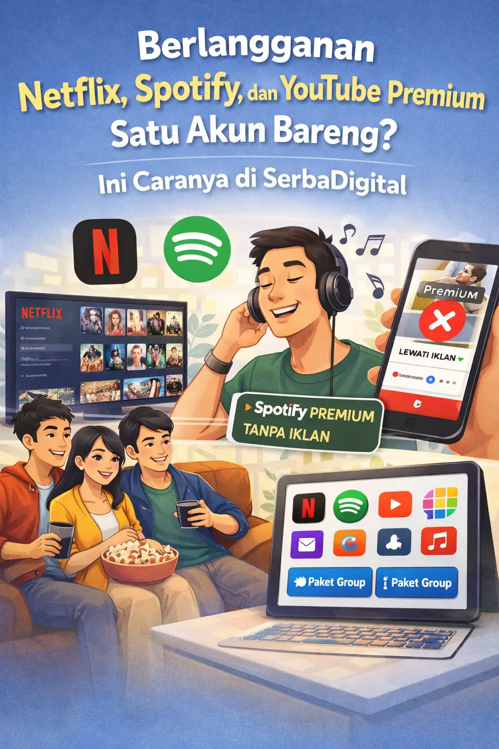 Berlangganan Netflix, Spotify, dan YouTube Premium Satu Akun Bareng? Ini Caranya di SerbaDigital